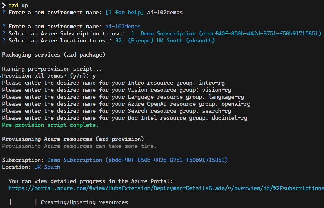 azd up terminal example